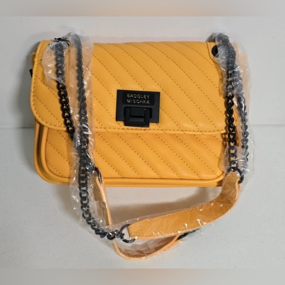Badgley Mischka Crossbody Handbag Quilted Front Yellow NWT - Picture 3 of 13